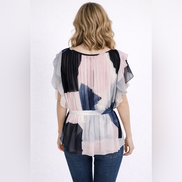 Banana Republic Tank Under Sheer Ruffle Tie Waist Short Sleeve NWT Blouse Small - Picture 2 of 4